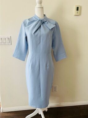 STYLEWE Pastel Blue Tie-Neck Midi Dress